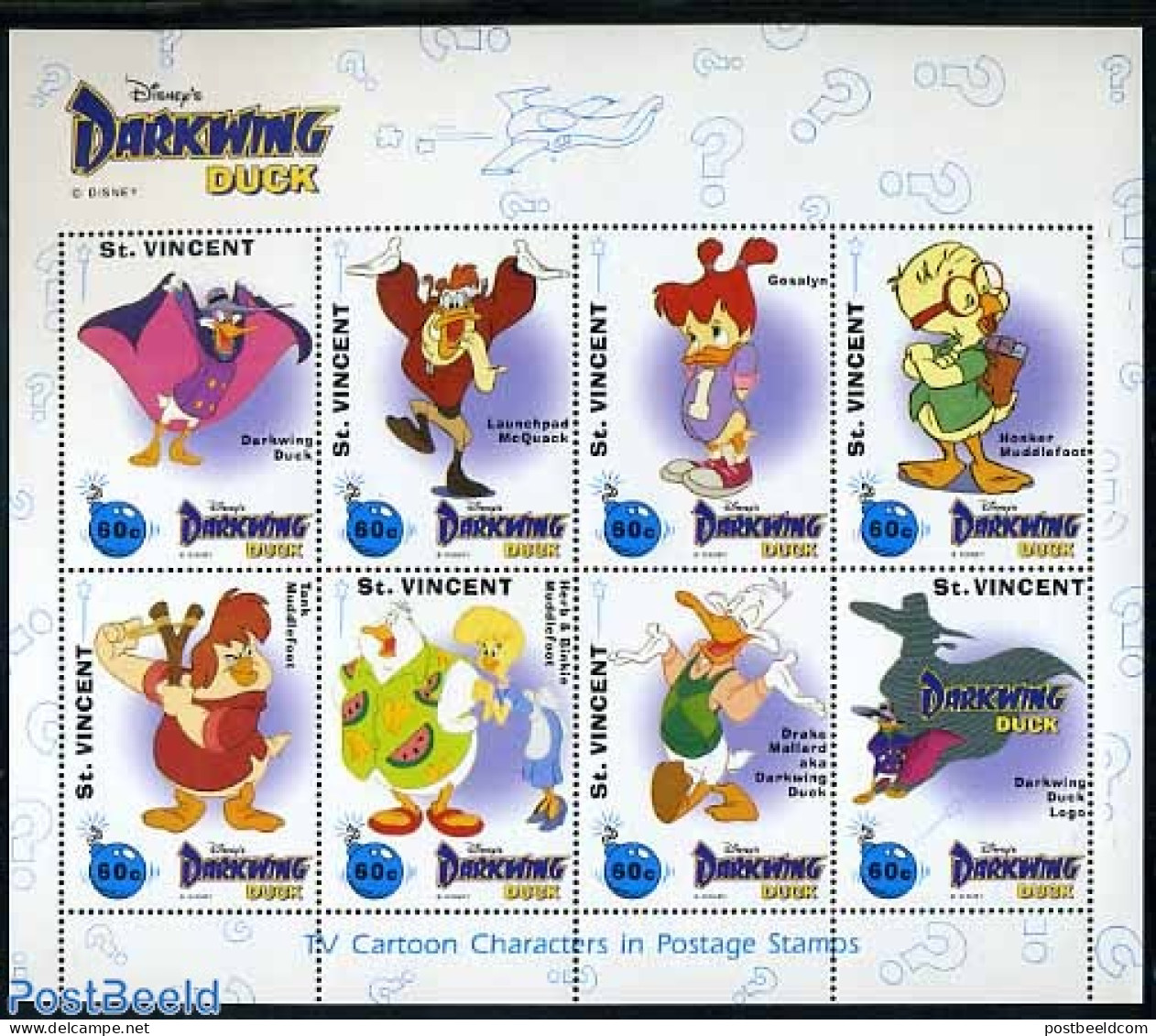 Saint Vincent 1992 Darkwing Duck 8v M/s, Mint NH, Art - Disney - Disney