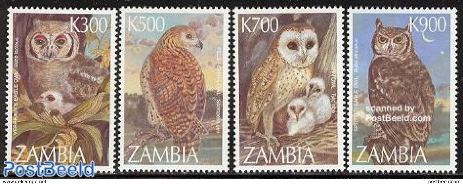 Zambia 1997 Owls 4v, Mint NH, Nature - Birds - Birds Of Prey - Owls - Zambia (1965-...)