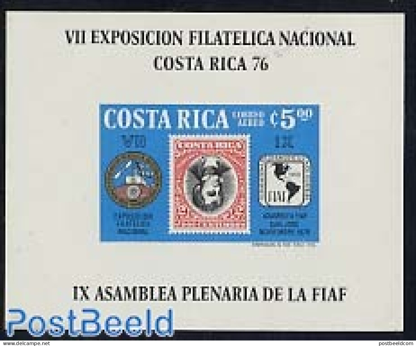 Costa Rica 1976 Stamp Exposition S/s Imperforated, Mint NH, Various - Stamps On Stamps - Maps - Postzegels Op Postzegels
