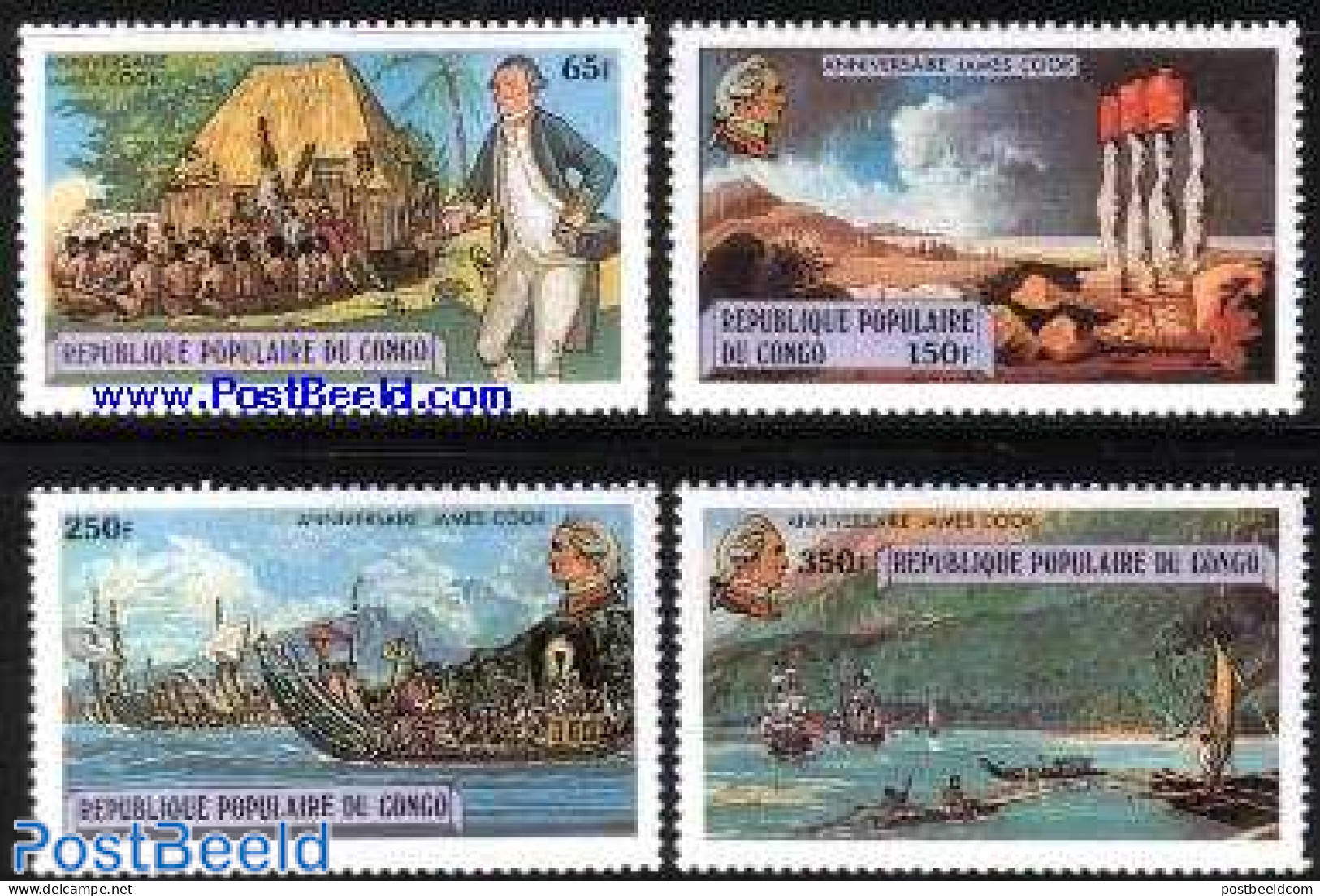 Congo Republic 1979 James Cook 4v, Mint NH, History - Transport - Explorers - Ships And Boats - Explorers