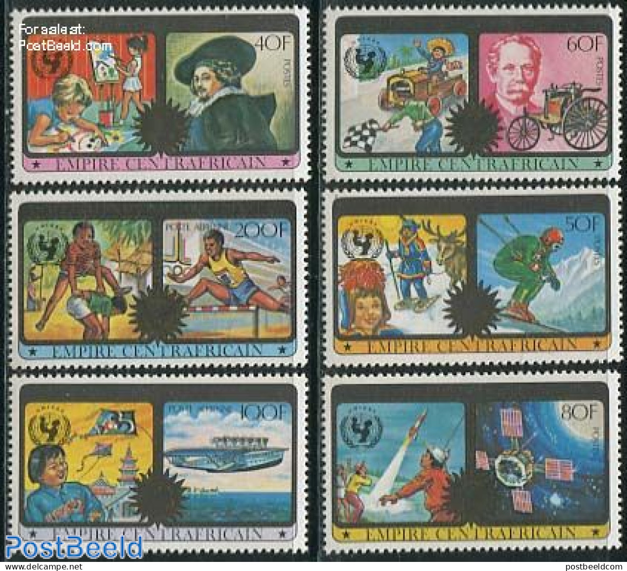 Central Africa 1979 International Year Of The Child 6v, Mint NH, History - Transport - Various - Unicef - Automobiles .. - Voitures