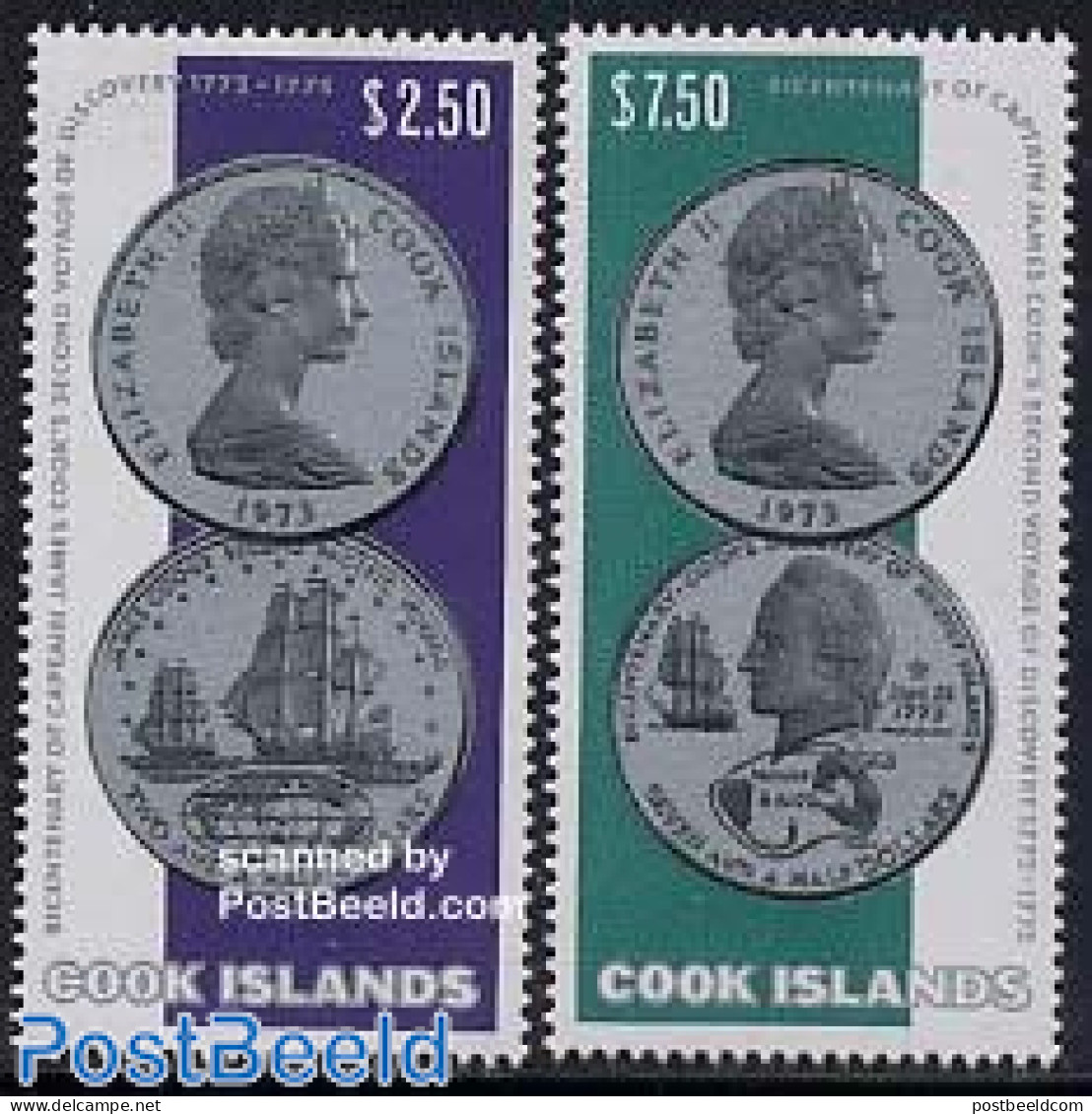 Cook Islands 1974 James Cook, Coins 2v, Mint NH, History - Transport - Various - Explorers - Ships And Boats - Money O.. - Onderzoekers