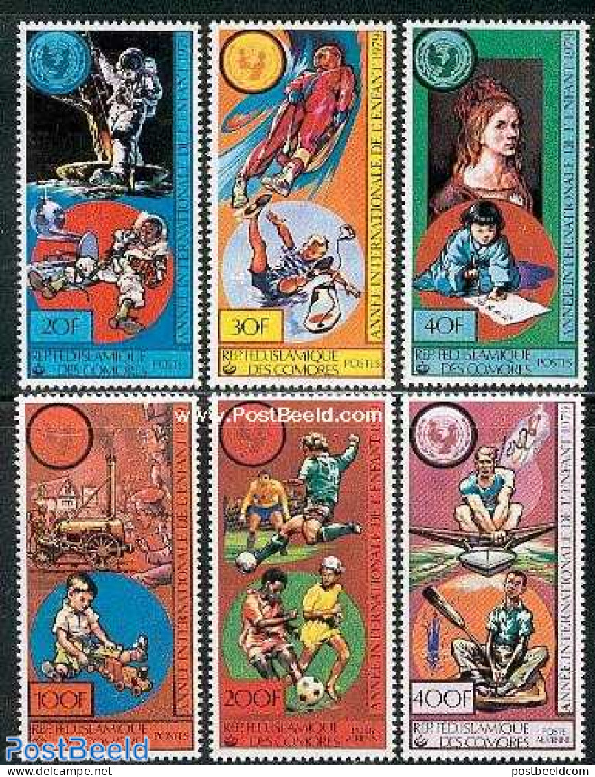 Comoros 1979 Int. Year Of The Child 6v, Mint NH, History - Sport - Transport - Various - Unicef - Sport (other And Mix.. - Trains