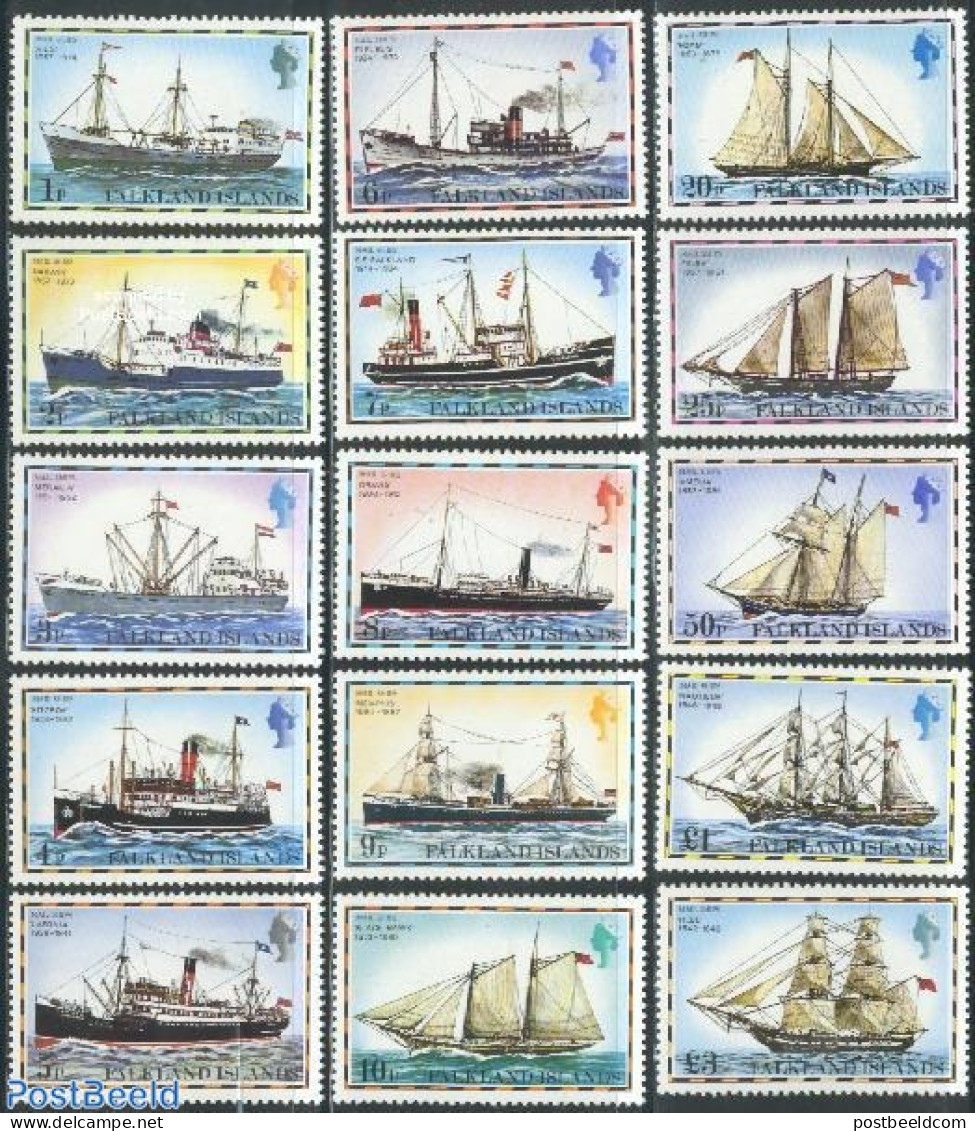 Falkland Islands 1978 Postal Ships 15v Without Year, Mint NH, Transport - Post - Ships And Boats - Post