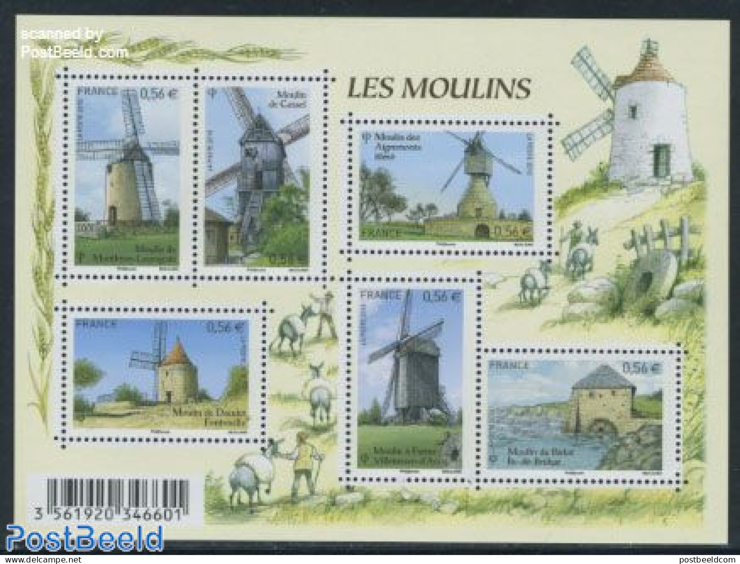 France 2010 Wind & Watermills 6v M/s, Mint NH, Various - Mills (Wind & Water) - Unused Stamps