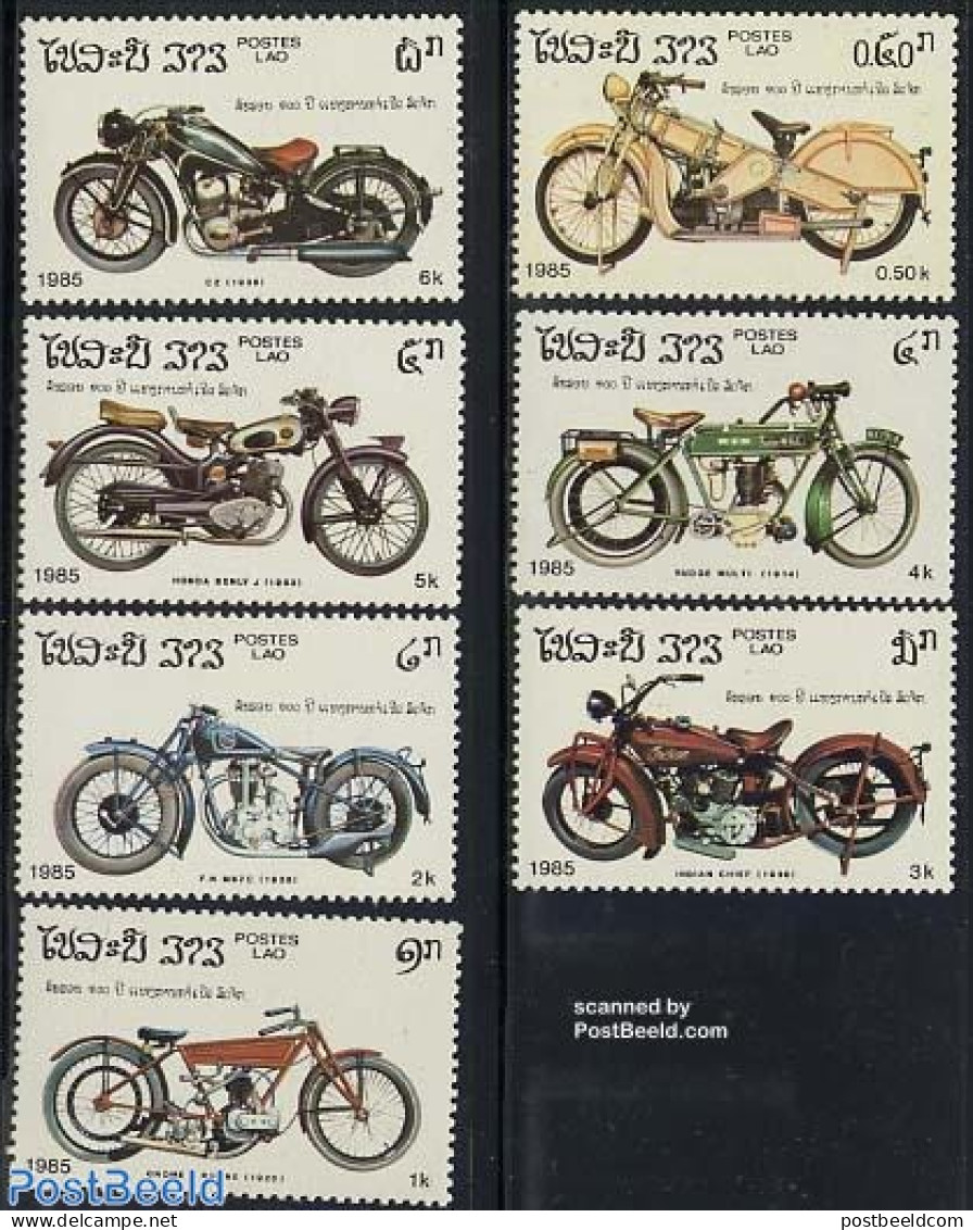 Laos 1985 Motor Cycle Centenary 7v, Mint NH, Transport - Motorcycles - Motorbikes