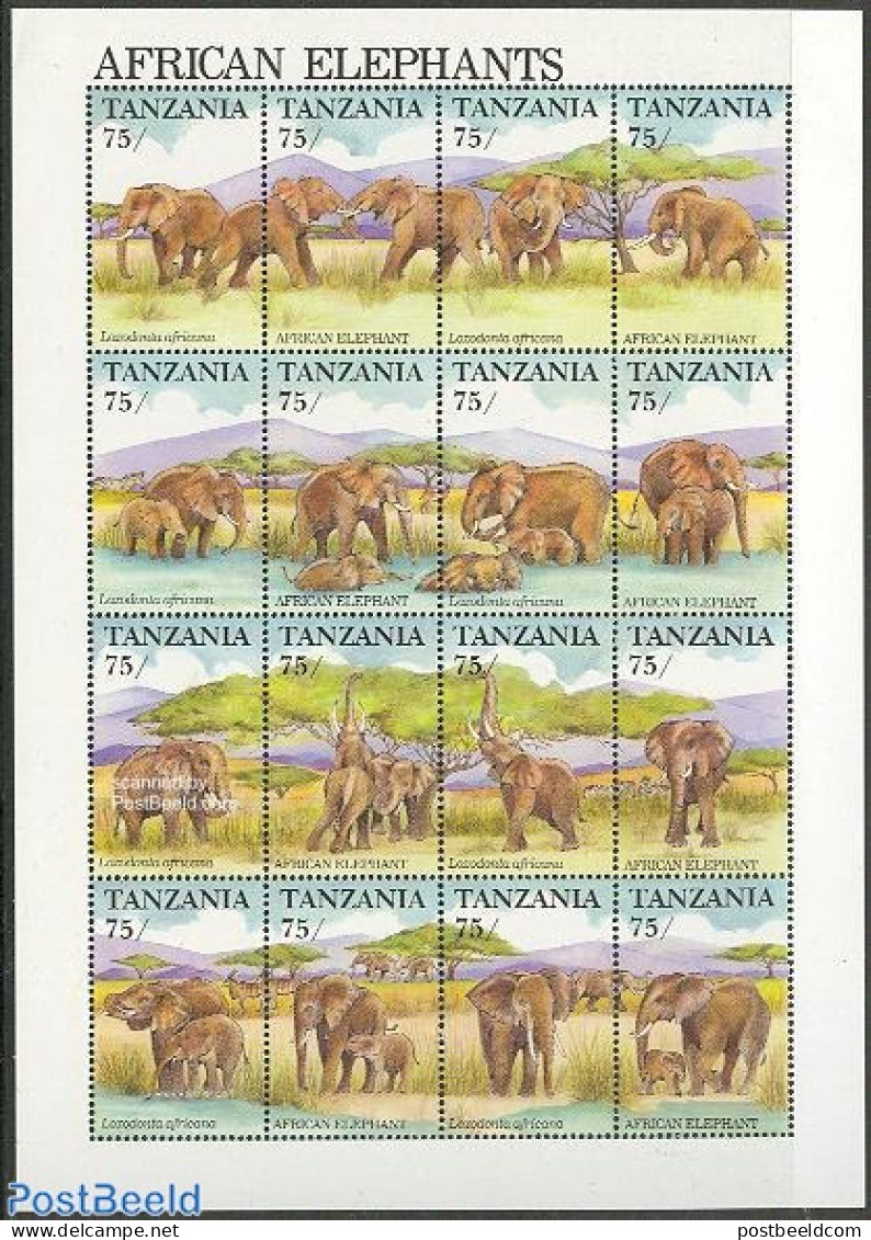 Tanzania 1991 African Elephant 16v M/s, Mint NH, Nature - Elephants - Tanzanie (1964-...)