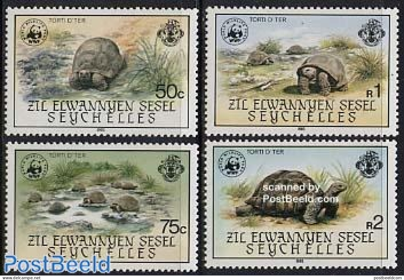Seychelles, Zil Eloigne Sesel 1985 WWF, Turtles 4v (WWF Logo In Circle), Mint NH, Nature - Reptiles - Turtles - World .. - Seychellen (1976-...)