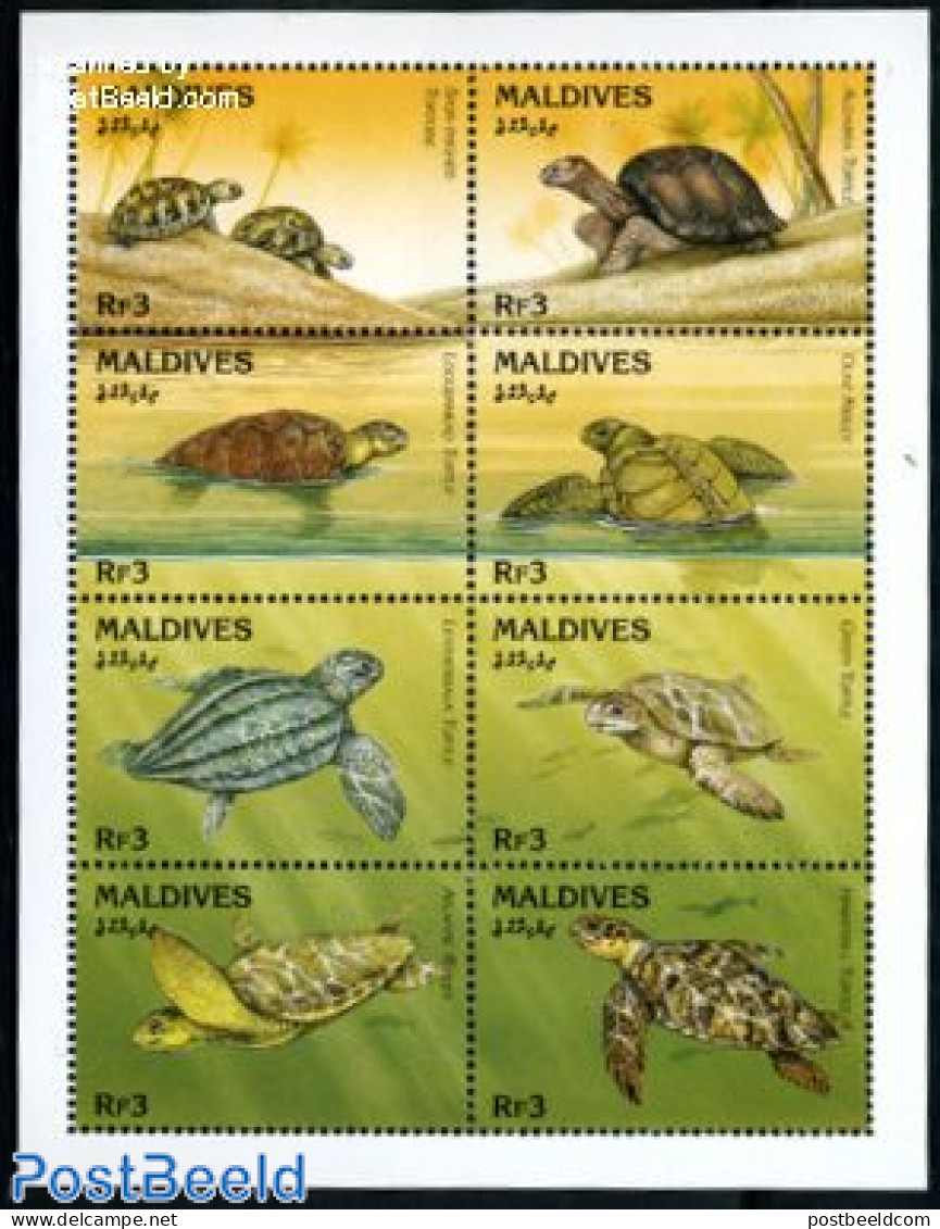 Maldives 1995 Turtles 8v M/s, Mint NH, Nature - Reptiles - Turtles - Maldives (1965-...)