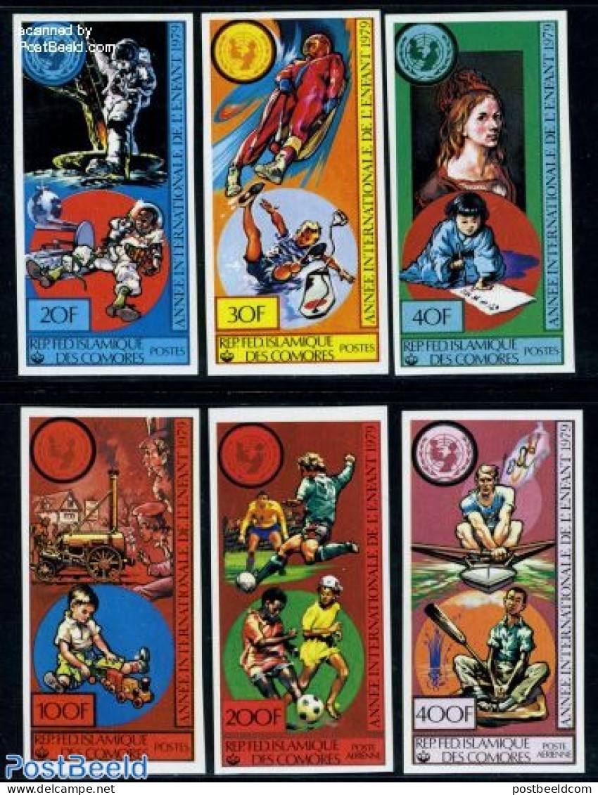 Comoros 1979 Int. Year Of The Child 6v Imperforated, Mint NH, Sport - Transport - Various - Football - Kayaks & Rowing.. - Remo