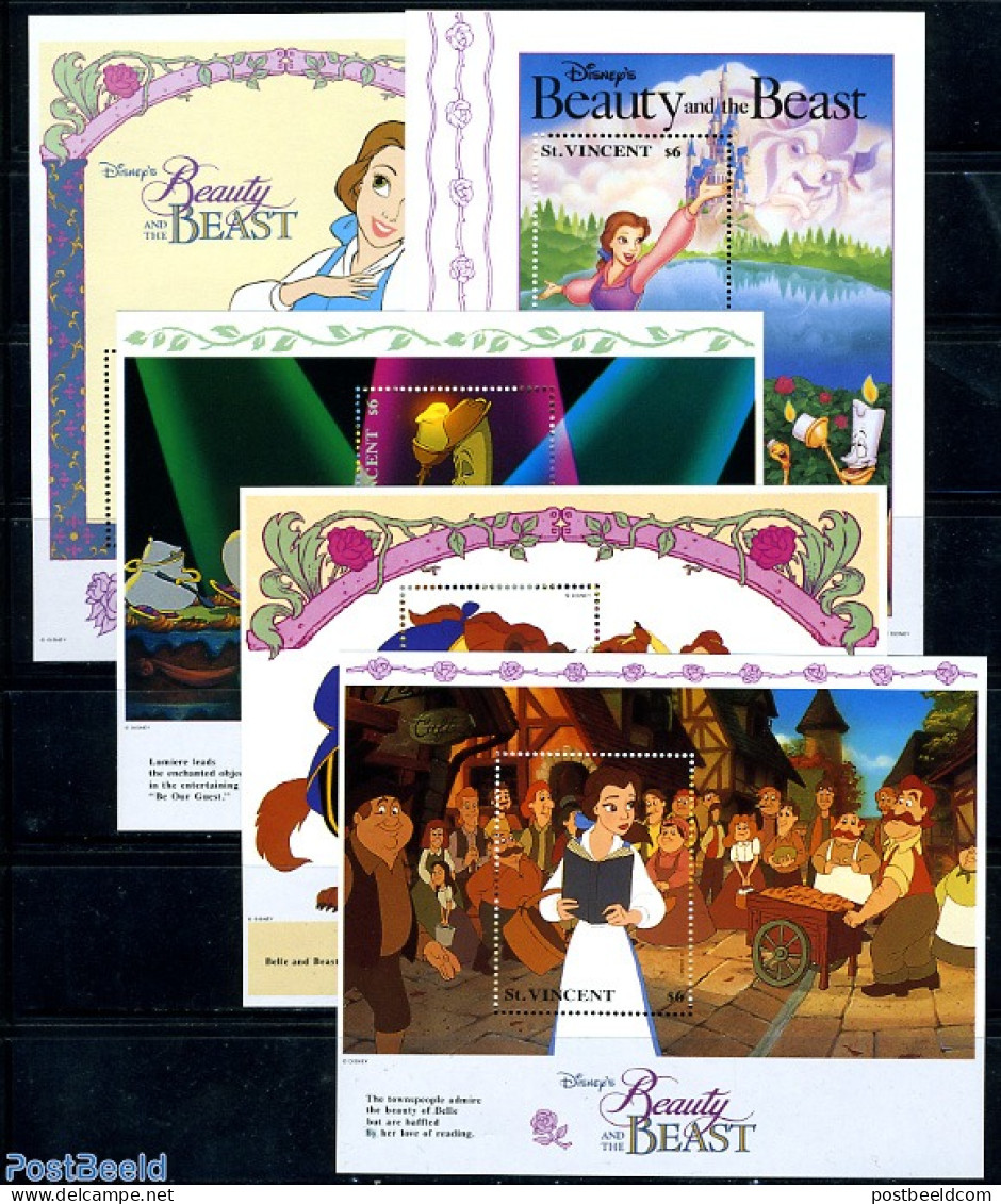 Saint Vincent 1992 Beauty & The Beast 5 S/s, Mint NH, Art - Disney - Disney