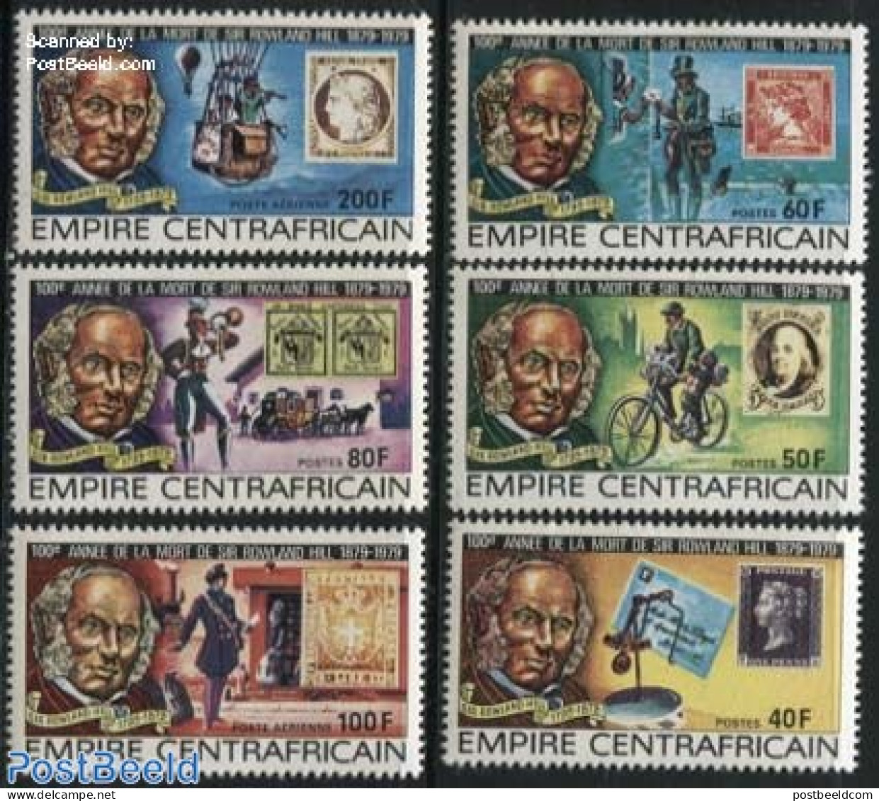 Central Africa 1978 Sir Rowland Hill 6v, Mint NH, Sport - Transport - Cycling - Post - Sir Rowland Hill - Stamps On St.. - Ciclismo
