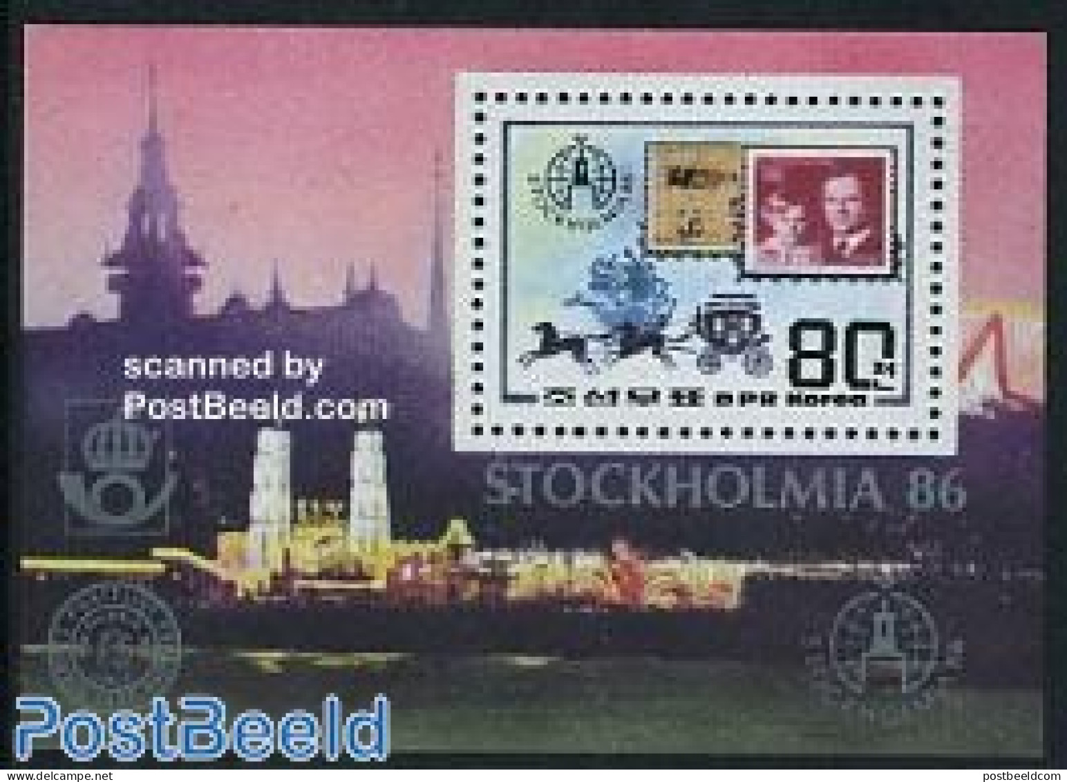 Korea, North 1986 Stockholmia S/s, Mint NH, Nature - Transport - Horses - Stamps On Stamps - Coaches - Briefmarken Auf Briefmarken