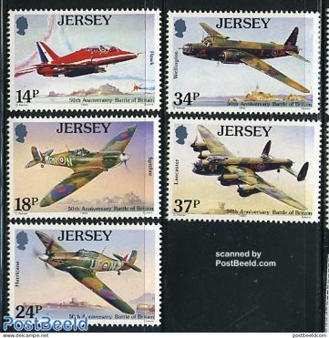 Jersey 1990 Battle Of Britain 5v, Mint NH, History - Transport - Various - World War II - Aircraft & Aviation - Lighth.. - Seconda Guerra Mondiale
