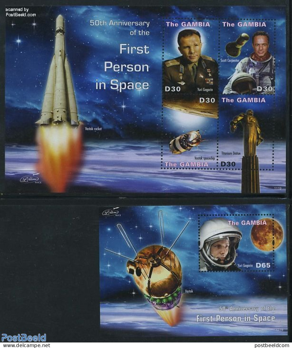 Gambia 2011 First Person In Space 2 S/s, Mint NH, Transport - Space Exploration - Gambia (...-1964)