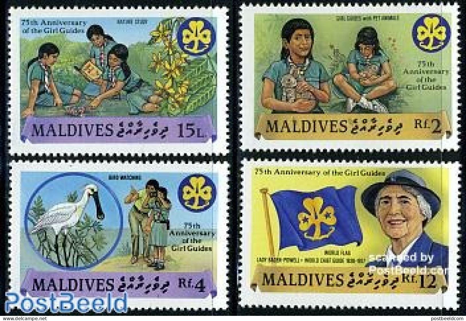 Maldives 1987 75 Years Girl Guides 4v, Mint NH, Nature - Sport - Birds - Rabbits / Hares - Scouting - Malediven (1965-...)