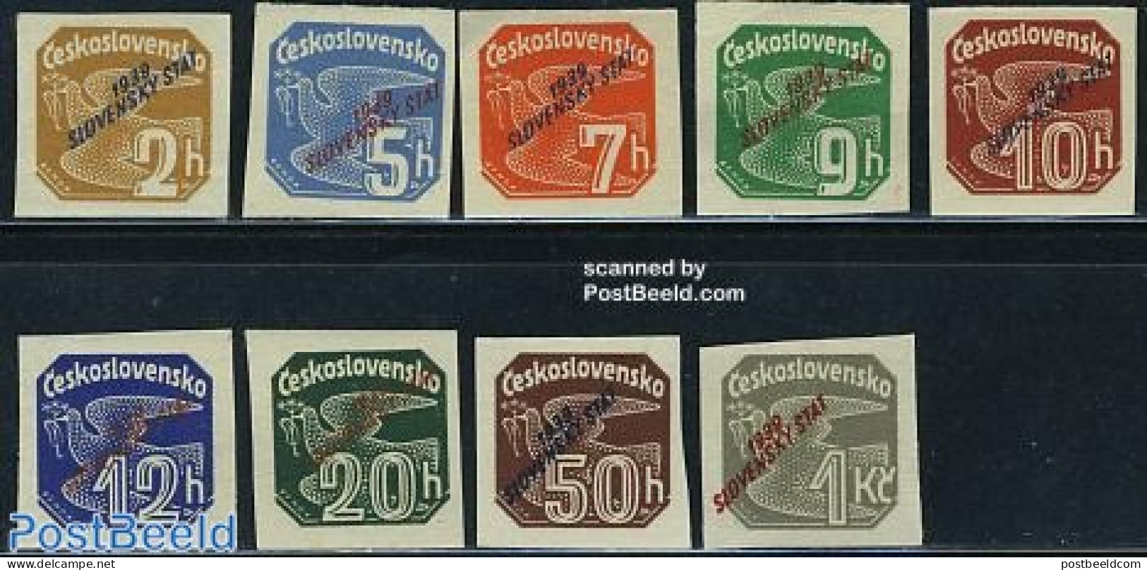 Slovakia 1939 Overprints On Newspaper Stamps 9v, Mint NH, History - Nature - Newspapers & Journalism - Birds - Unused Stamps