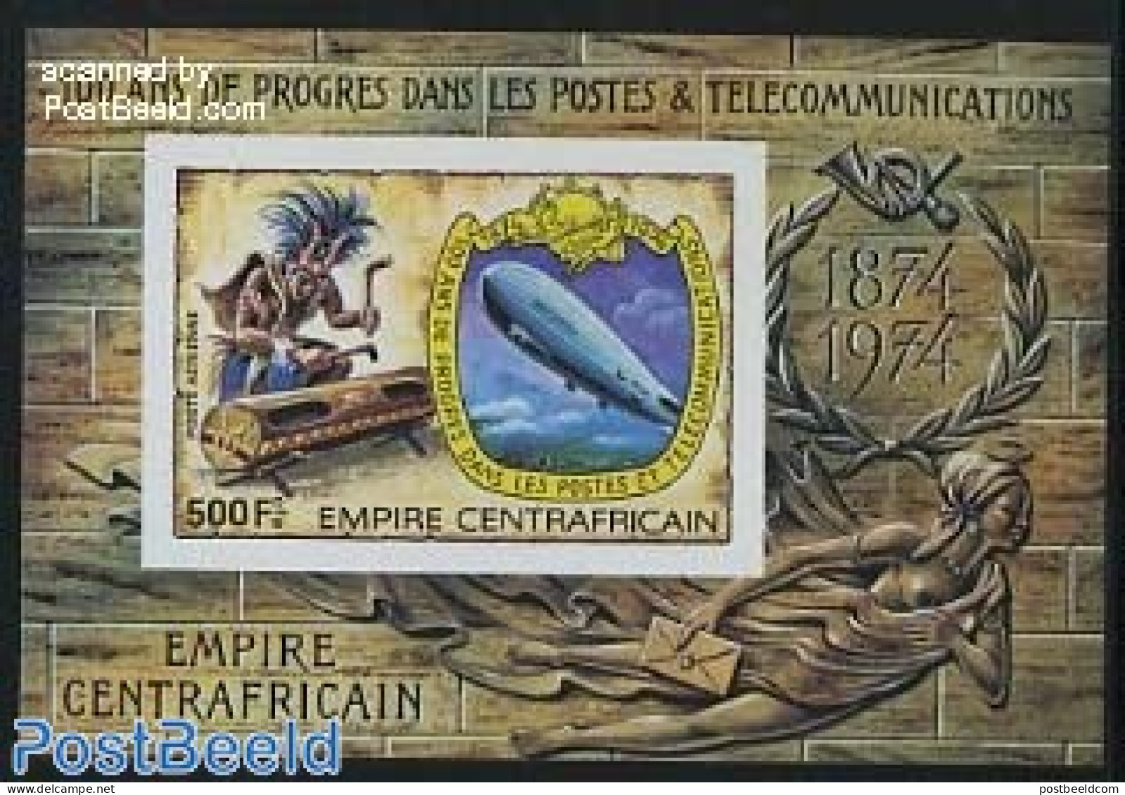 Central Africa 1978 UPU Centenary S/s Imperforated, Mint NH, Transport - Zeppelins - Zeppeline