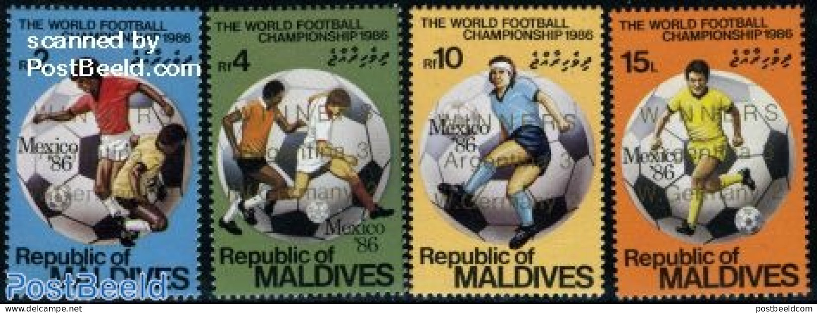Maldives 1986 World Cup Football Winners 4v, Mint NH, Sport - Football - Maldives (1965-...)