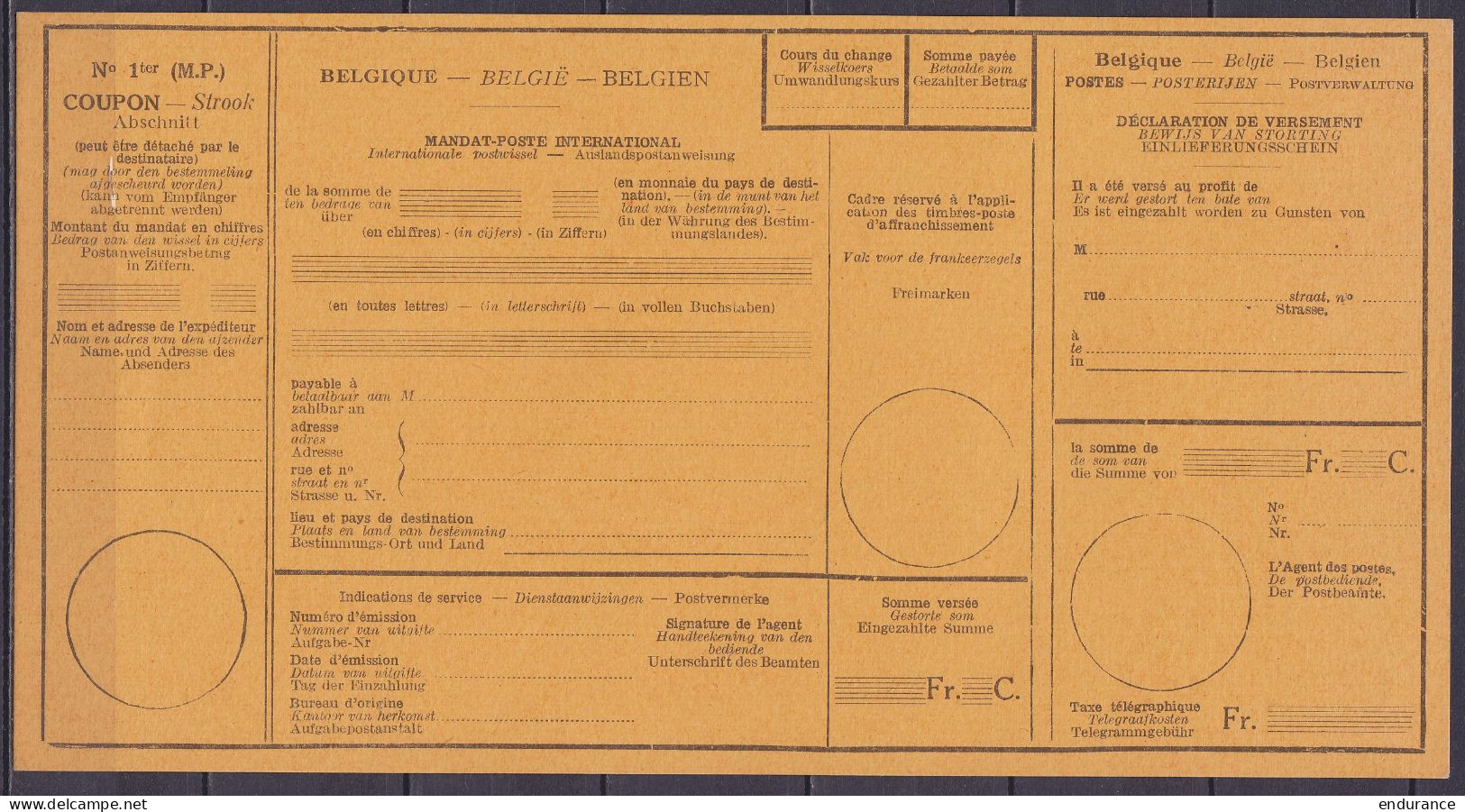 Formulaire Vierge Mandat-poste International Trilingue - Other & Unclassified