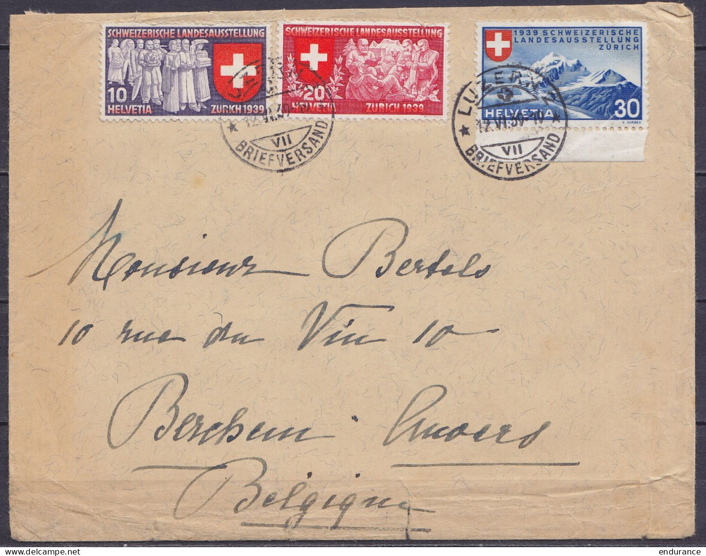 Suisse - L. Affr. N°326/28 Càpt "LUZERN 2/12.VI.1939/ BRIEFVERSAND" Pour BERCHEM Anvers - Covers & Documents