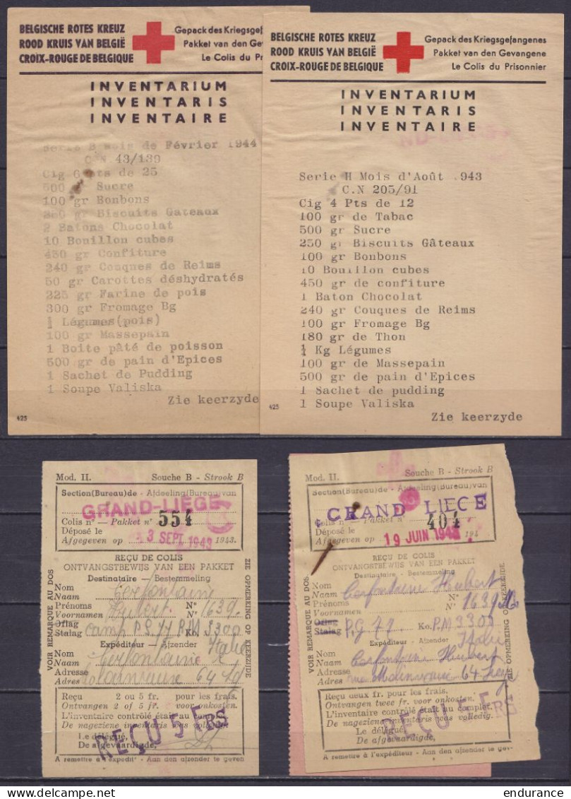 Croix- Rouge - Lot De 2 Inventaires De Colis + 2 Reçus 1943 & 1944 - Guerra 40 – 45 (Cartas & Documentos)