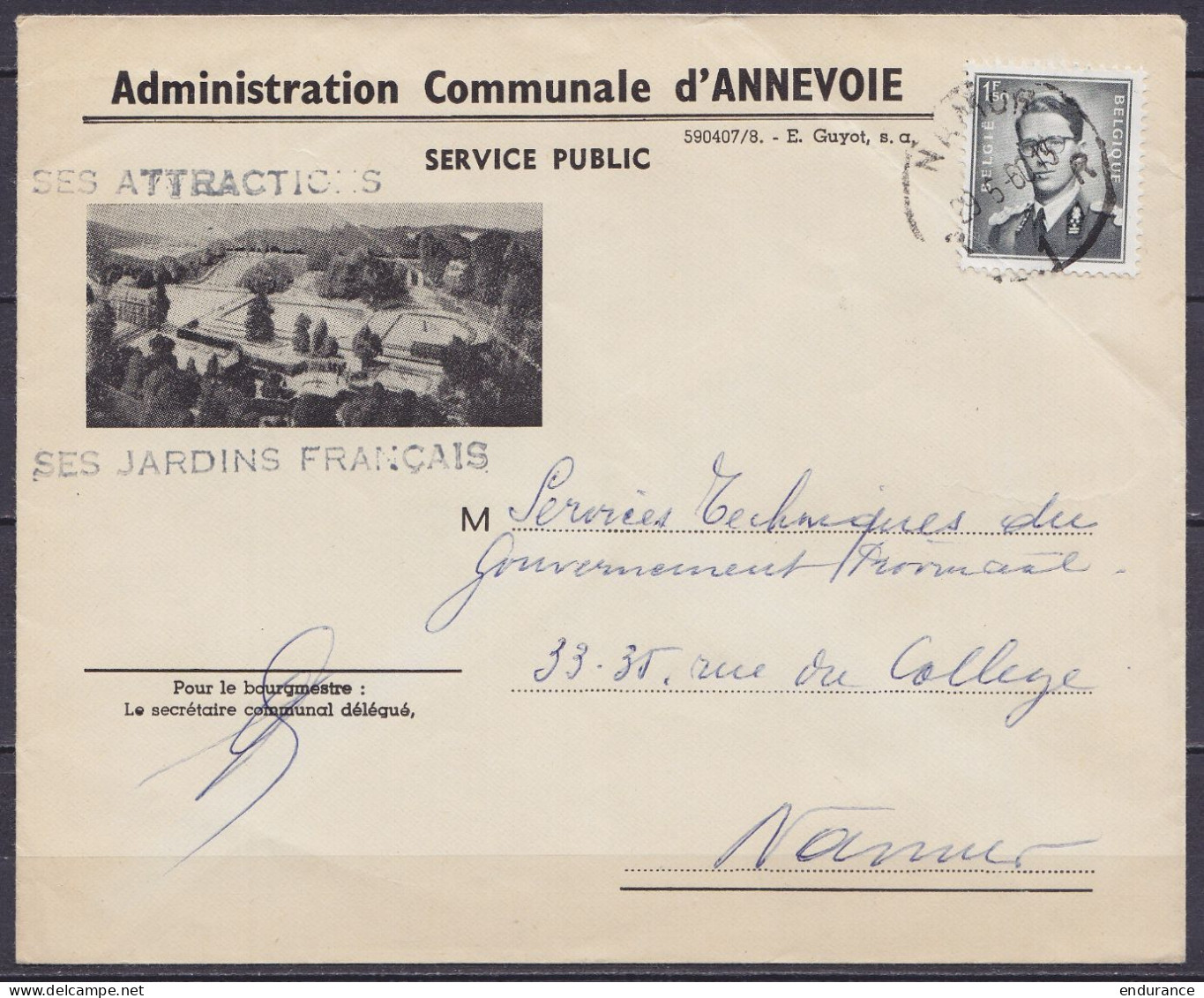 Env. Illustrée "Administration Communale D'Annevoie" Affr. N°924 Càd NAMUR /29-6-1960 Pour NAMUR - 1953-1972 Bril