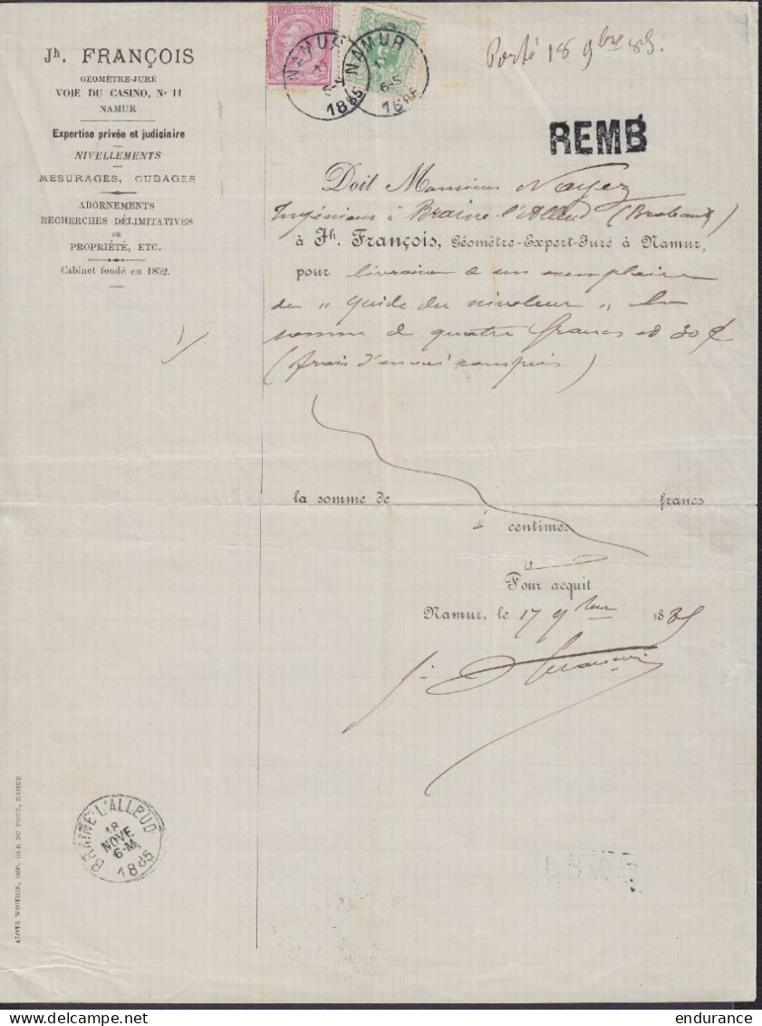 Document Accompagnant Une Lette Contre-remboursement "Géomètre Jh François" Affr. N°46+45 Càd NAMUR /17 NOV 1889 Pour In - 1884-1891 Leopoldo II