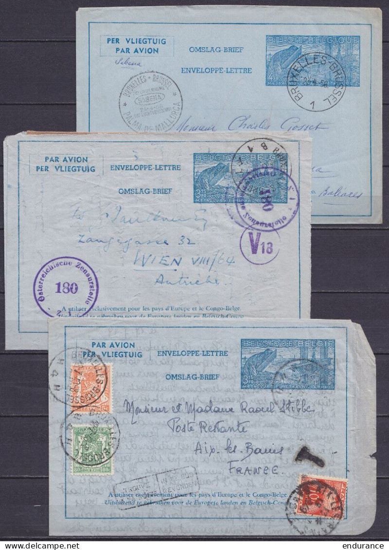 Lot De 9 Aérogrammes / Enveloppes-lettres Oblit. CHARLEROI, BRUXELLES, IXELLES Pour Destination Diverses Monaco, Suisse, - Other & Unclassified