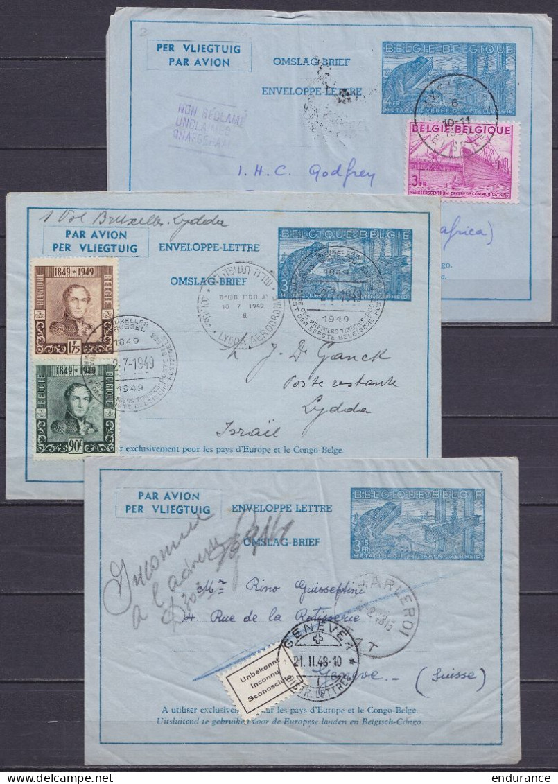 Lot De 9 Aérogrammes / Enveloppes-lettres Oblit. CHARLEROI, BRUXELLES, IXELLES Pour Destination Diverses Monaco, Suisse, - Other & Unclassified
