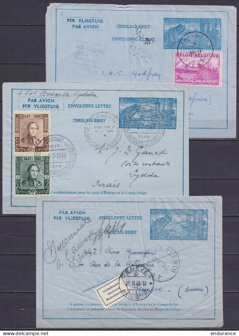 Lot De 9 Aérogrammes / Enveloppes-lettres Oblit. CHARLEROI, BRUXELLES, IXELLES Pour Destination Diverses Monaco, Suisse, - Sonstige & Ohne Zuordnung