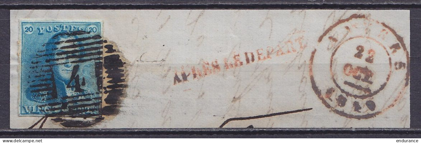 Superbe N°2 D4 Càd ANVERS /22 OCT 1849 + Griffe "APRES LE DEPART" Sur Fragment - 1849 Mostrine