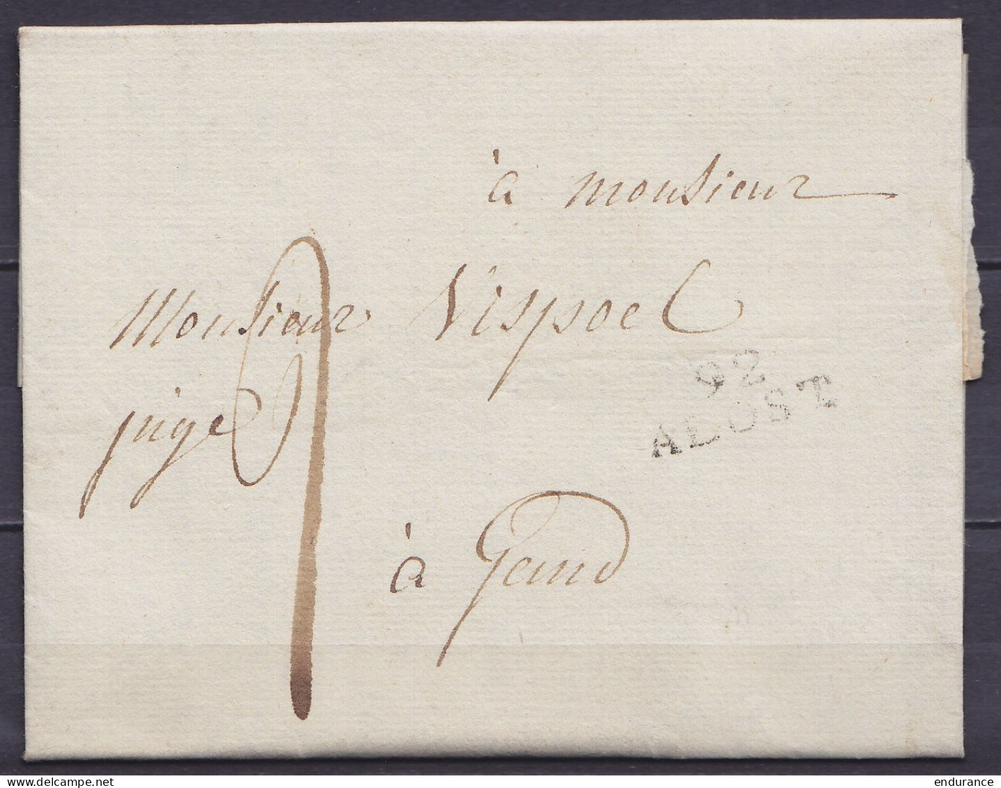 L. Datée 9 Février 1816 De MEERBEKE Pour GAND - Griffe "92/ ALOST" - Port "2" - 1815-1830 (Periodo Olandese)