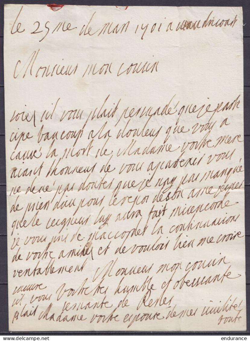 L. Datée 25 Mai 1701 De LE MANS Pour BRUGES - Port "4s" - 1621-1713 (Países Bajos Españoles)