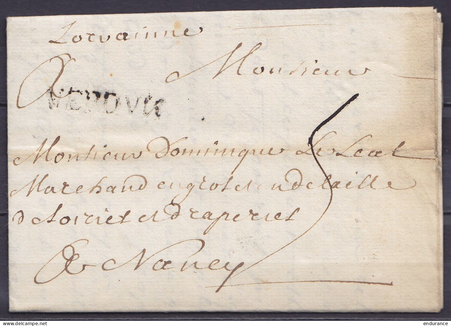 L. Datée 15 Juillet 1736 De VERDUN Pour NANCY - Griffe "VERDUN" - Port "5" - 1701-1800: Précurseurs XVIII