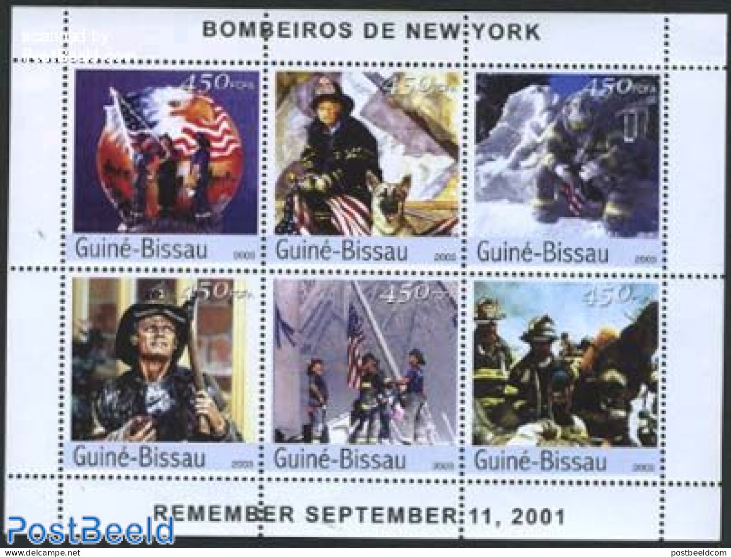 Guinea Bissau 2003 Fire Fighters 6v M/s, Mint NH, Nature - Transport - Dogs - Fire Fighters & Prevention - Brandweer