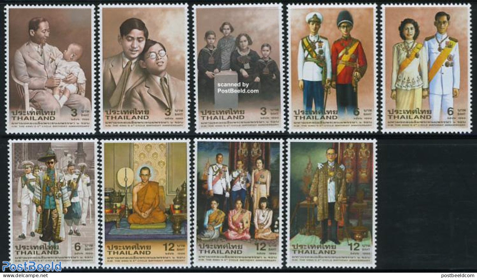 Thailand 1999 King 72nd Birthday 9v, Mint NH, History - Kings & Queens (Royalty) - Königshäuser, Adel