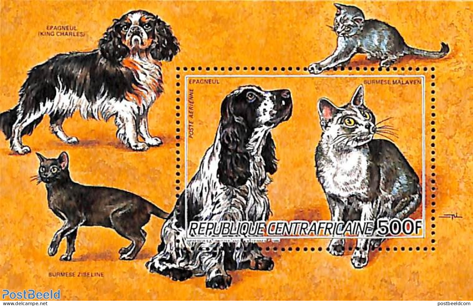 Central Africa 1986 Dogs & Cats S/s, Mint NH, Nature - Cats - Dogs - Central African Republic