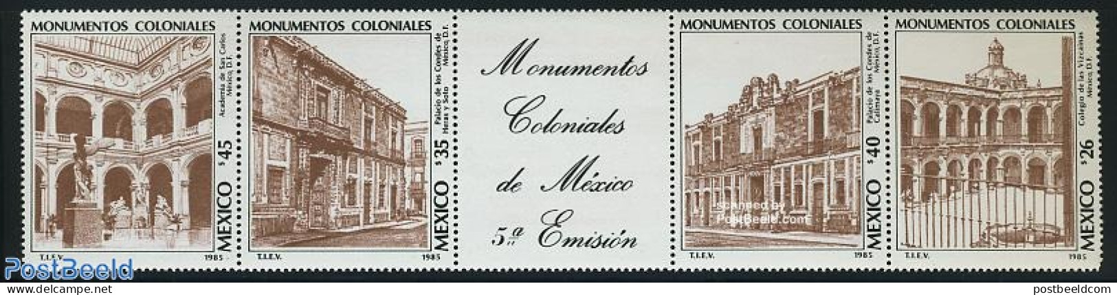 Mexico 1985 Colonial Architecture 4v+tab [::T::], Mint NH, Art - Architecture - Mexique