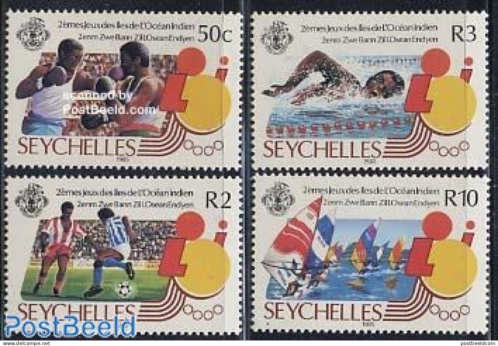 Seychelles 1985 Indian Ocean Games 4v, Mint NH, Sport - Boxing - Sailing - Sport (other And Mixed) - Swimming - Boxeo
