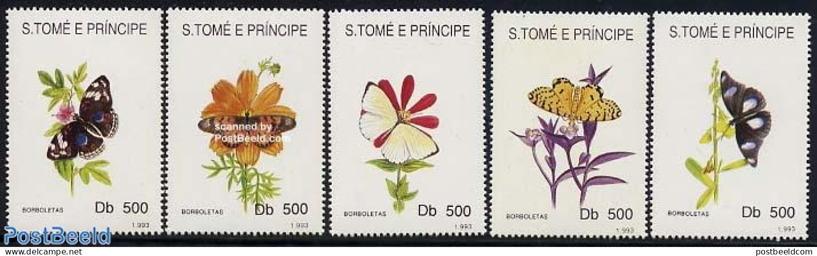 Sao Tome/Principe 1993 Butterflies 5v, Mint NH, Nature - Butterflies - Sao Tome And Principe