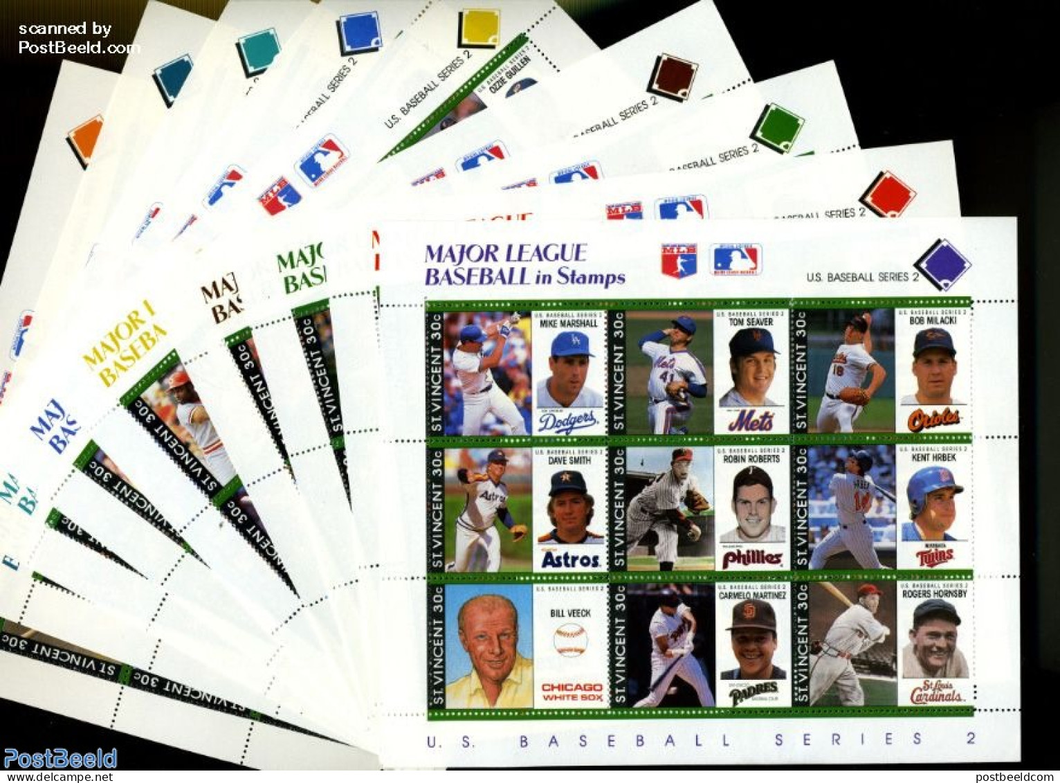 Saint Vincent 1989 Baseball 9x9v M/s (9 M/ss Each Of 9v), Mint NH, Sport - Baseball - Sport (other And Mixed) - Base-Ball