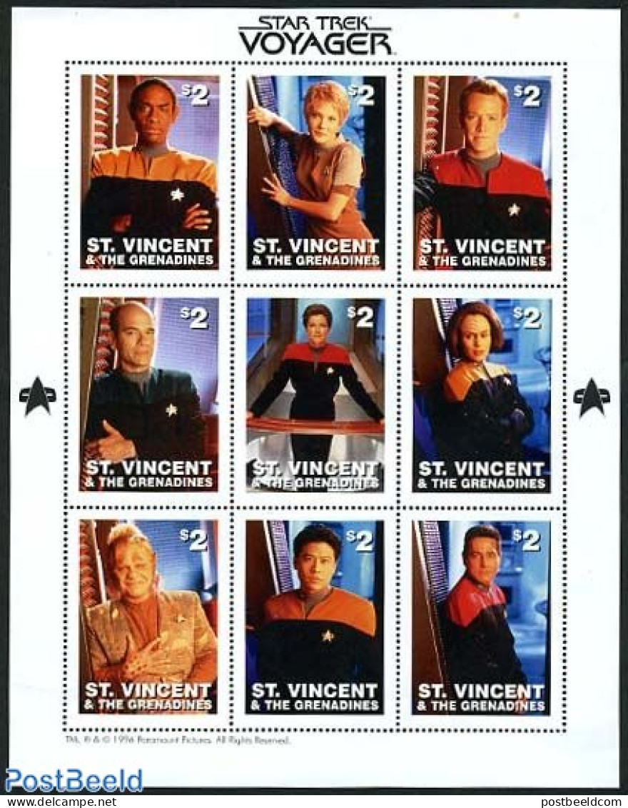 Saint Vincent 1997 Star Trek Voyager 9v M/s, Mint NH, Performance Art - Film - Movie Stars - Art - Science Fiction - Kino