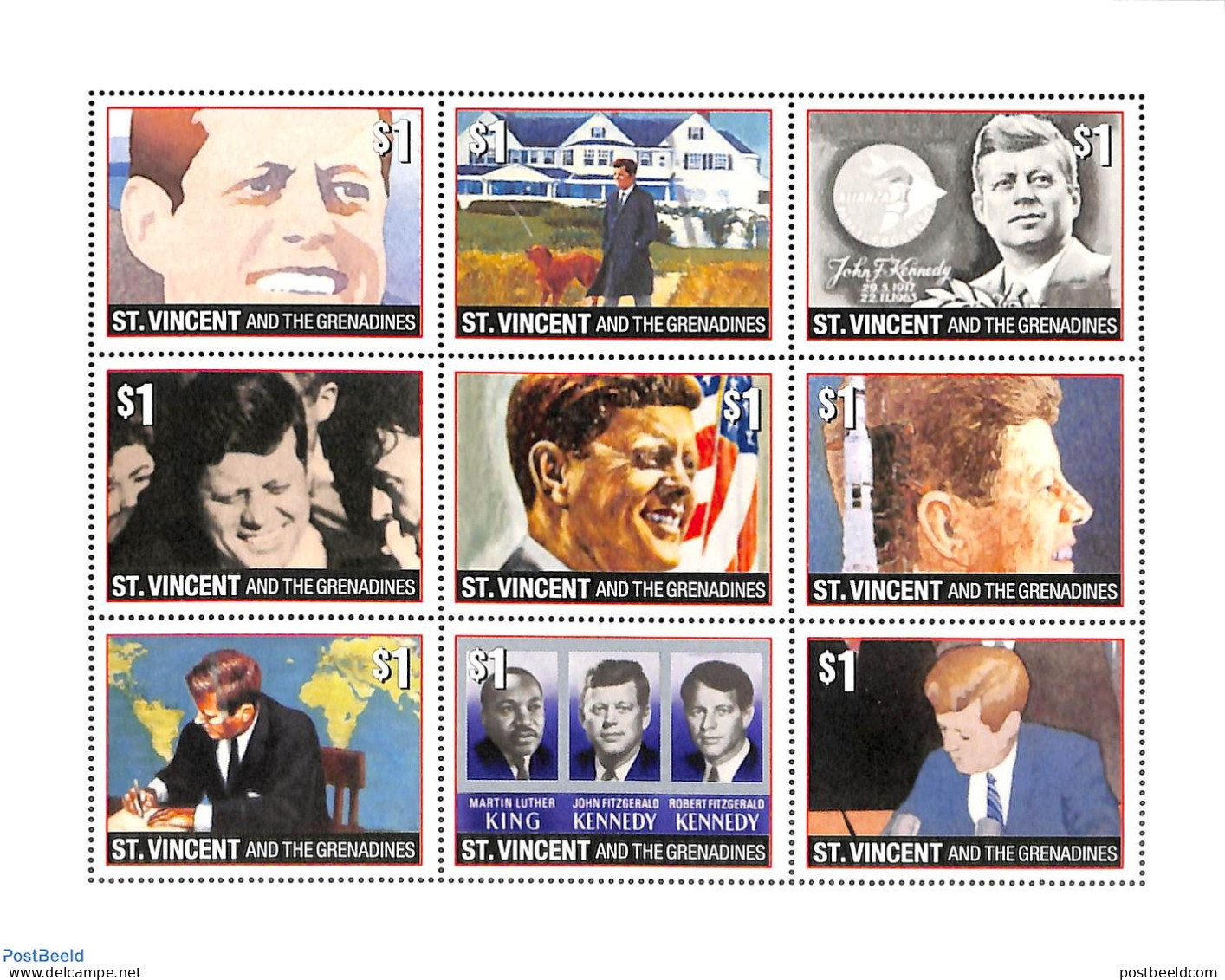 Saint Vincent 1996 John F. Kennedy 9v M/s, Mint NH, History - Transport - American Presidents - Nobel Prize Winners - .. - Nobelpreisträger