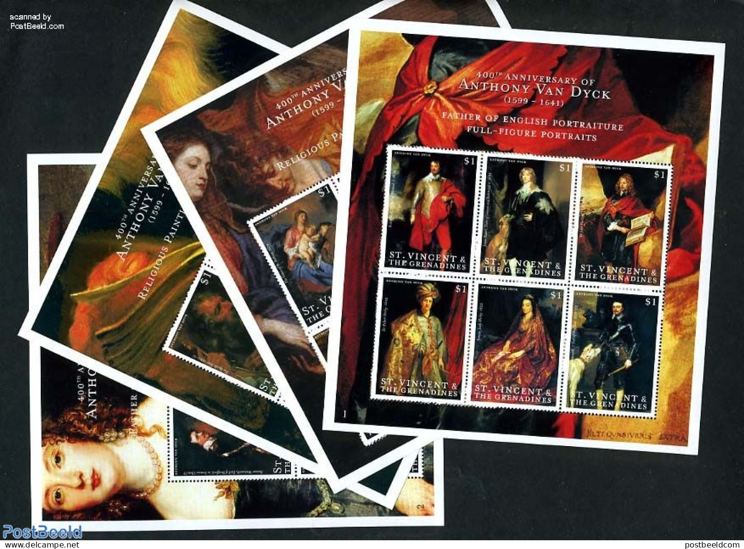 Saint Vincent 2000 Anthony Van Dyck 24v (4 M/s), Mint NH, History - Netherlands & Dutch - Art - Paintings - Géographie