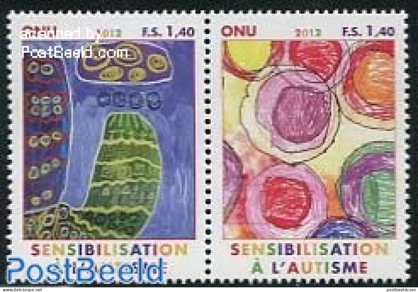 United Nations, Geneva 2012 Autism Awareness 2v [:], Mint NH, Health - Health - Art - Children Drawings - Other & Unclassified
