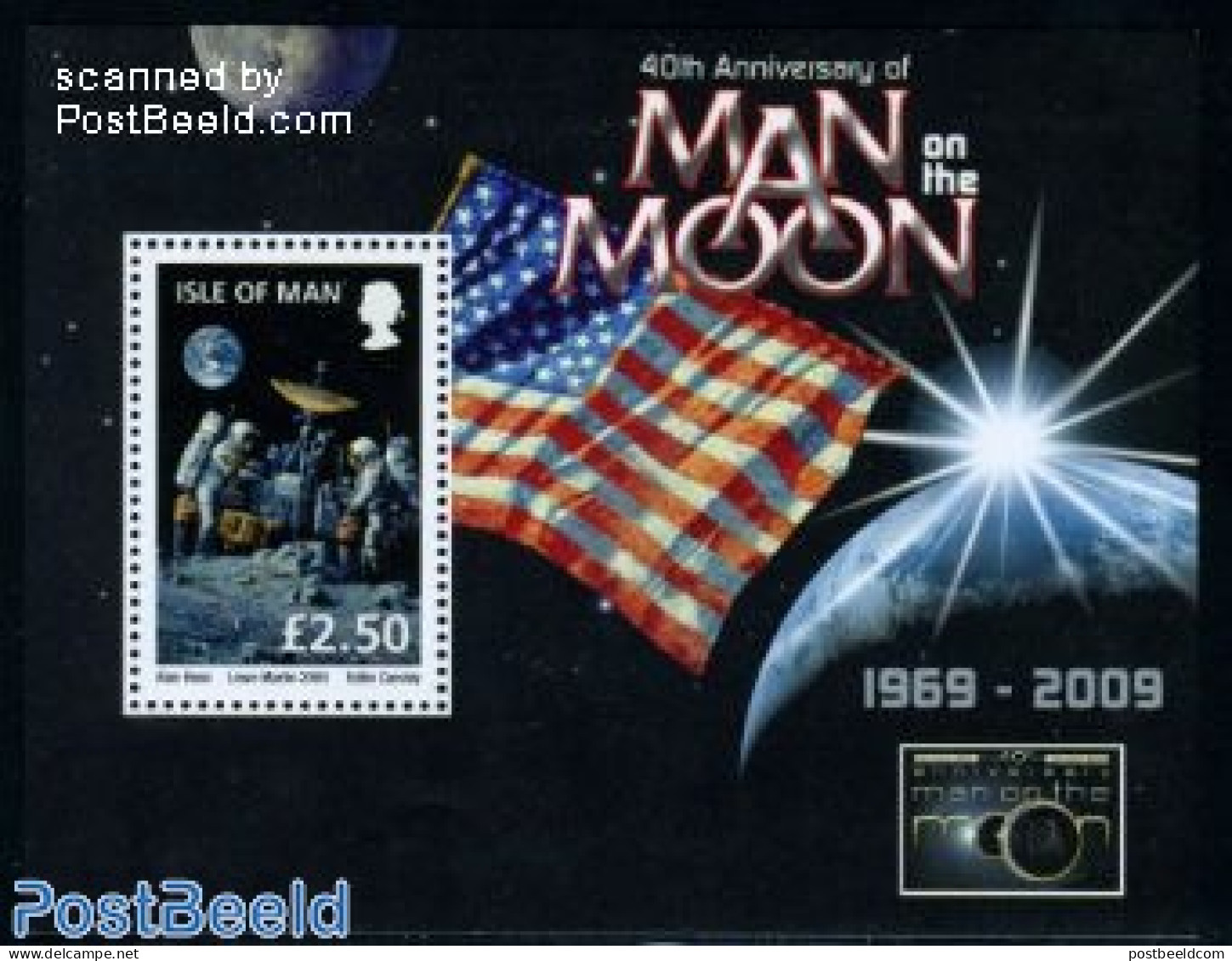 Isle Of Man 2009 Man On The Moon Overprint S/s, Mint NH, Transport - Space Exploration - Man (Insel)