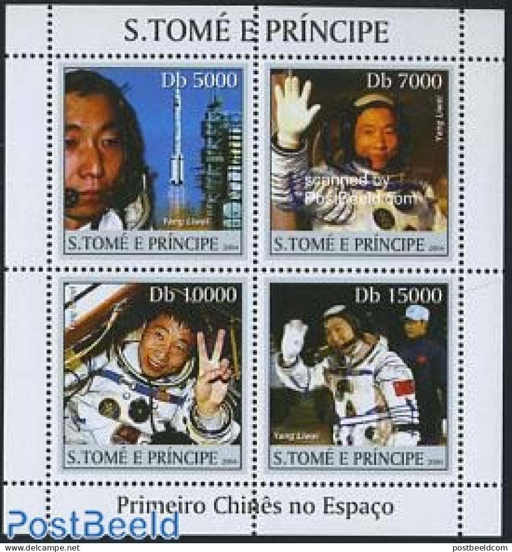 Sao Tome/Principe 2004 Chinese Space Exploration 4v M/s, Mint NH, Transport - Space Exploration - São Tomé Und Príncipe