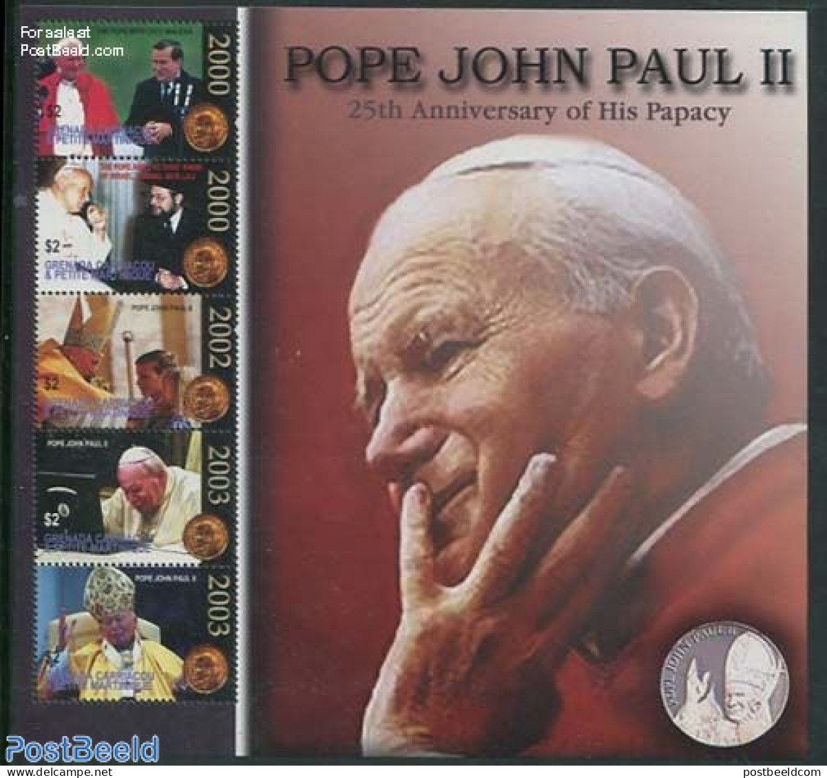 Grenada Grenadines 2004 Pope John Paul II 5v M/s, Mint NH, Religion - Pope - Religion - Papi