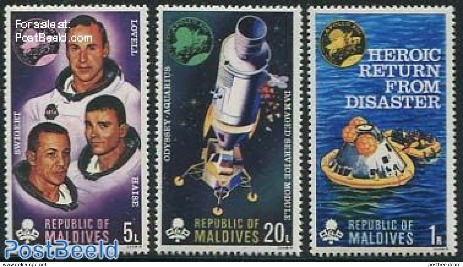 Maldives 1970 Apollo XIII 3v, Mint NH, Transport - Space Exploration - Malediven (1965-...)